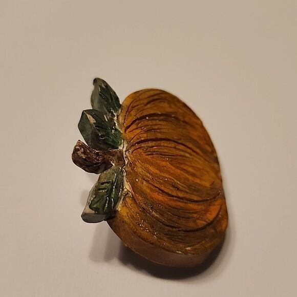 Pumpkin Brooch Pin Fall Halloween Painted Womens Jewelry Accessory Orange Green - Picture 4 of 4
